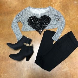 Black sequin “heart” crop top